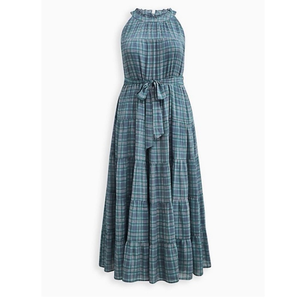Torrid Plaid High-Neck Tiered Maxi Dress